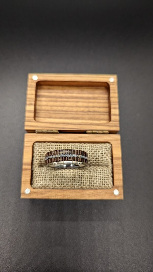 Size 10, Wenge & Rose Quartz Ring - Stainless Steel, Wood Box Display Only