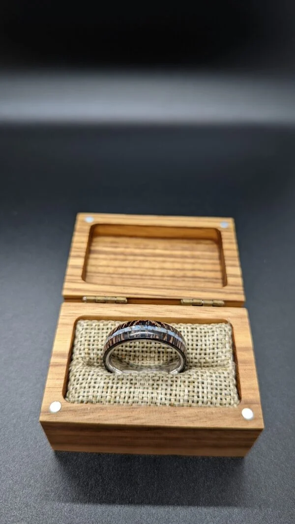 Size 10, Wenge & Rose Quartz Ring - Stainless Steel, Wood Box Display Only - Image 2